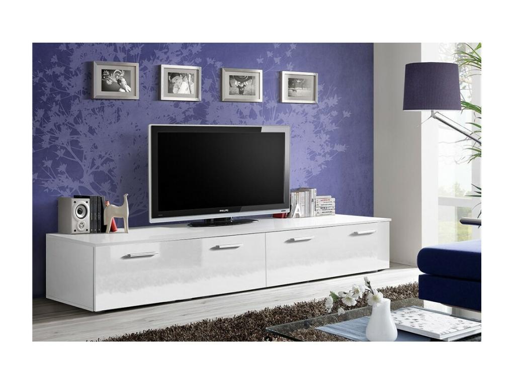 TV unit 200cm COMET Collection - White color - 2 drop-down doors.
