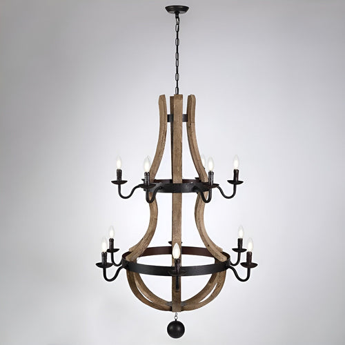 12 Light French Country Style Two Tier Wine Barrel Chandelier