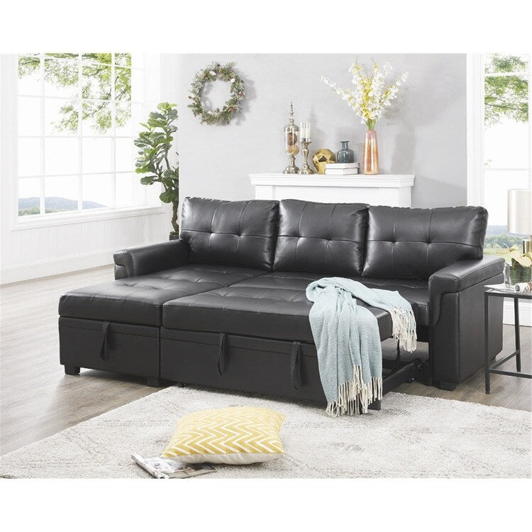 Convertible Reversible Sectional Sofa with Pull-Out Sleeper Bed, Hidden Storage Chaise, and Durable Legs