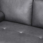 Modern Genuine Leather Sofa with Wooden Legs & Additional Bolster Pillow
