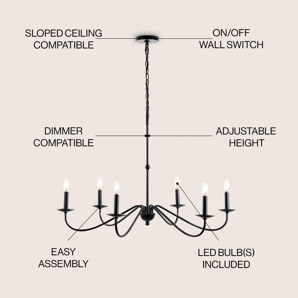 34.75 6-Light Iron LED Chandelier, by JONATHAN Y