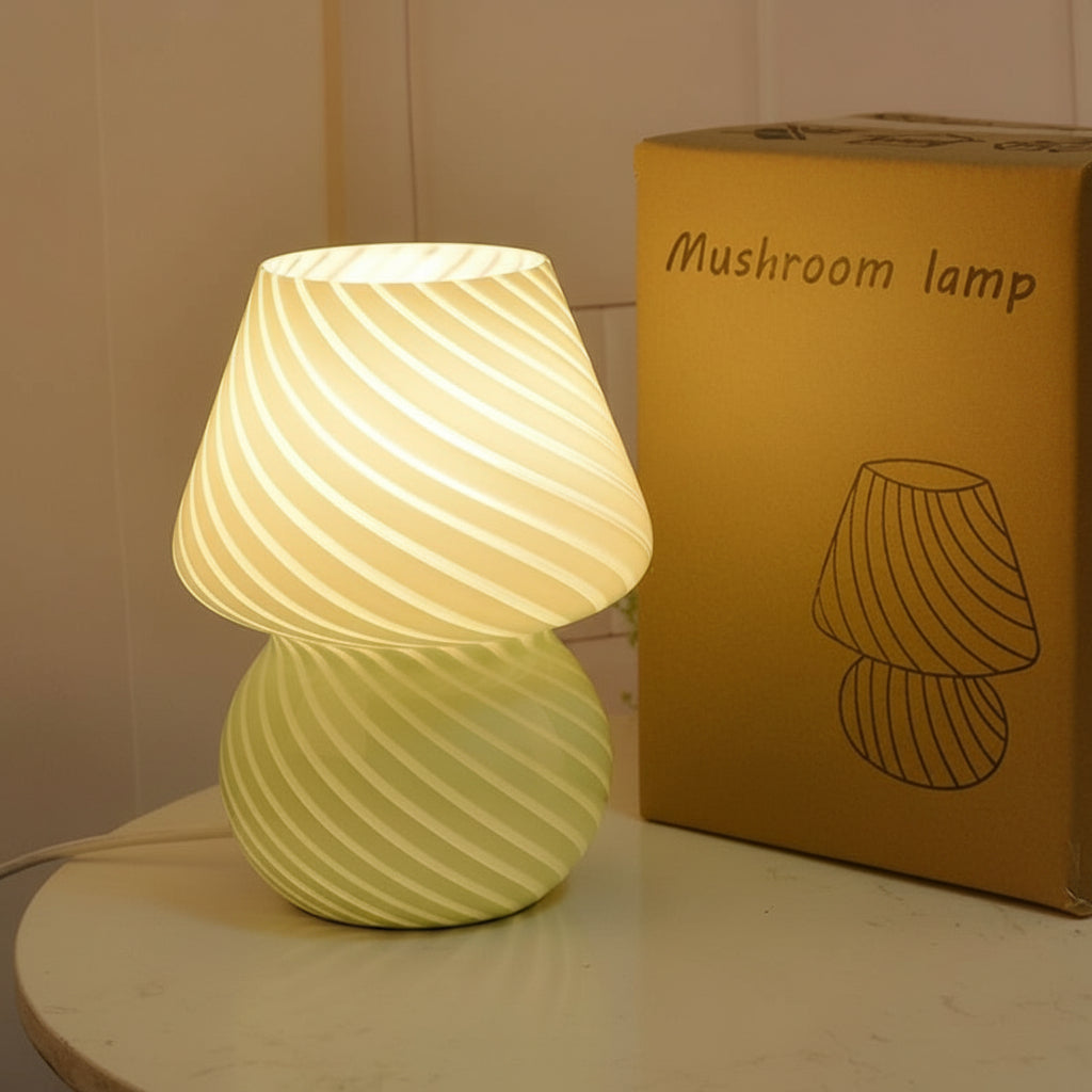 Murano Style Small Glass Mushroom Table Lamp - Plug in