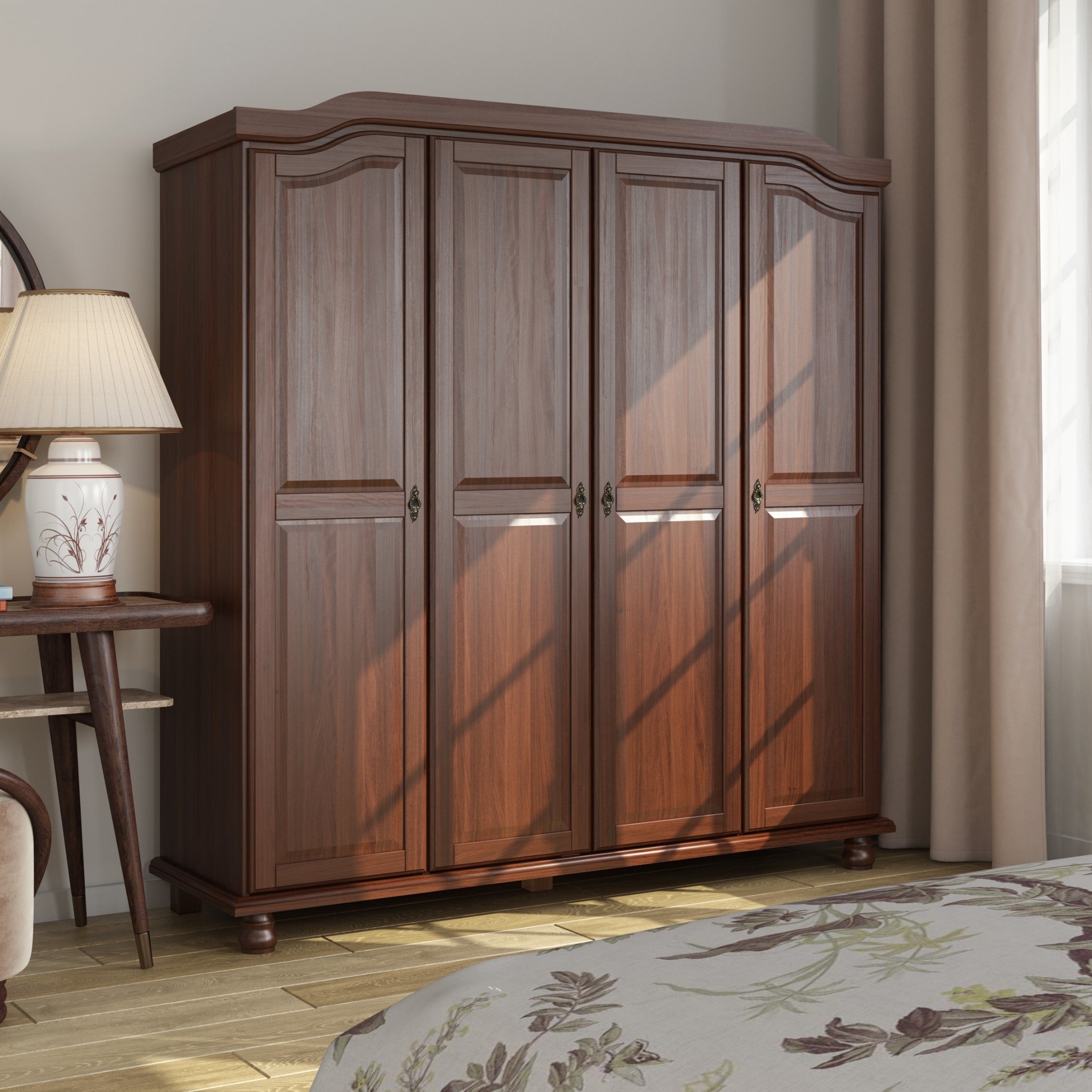 Palace Imports 100% Solid Wood Kyle 4-Door Wardrobe Armoire with Solid Wood or Mirrored Doors