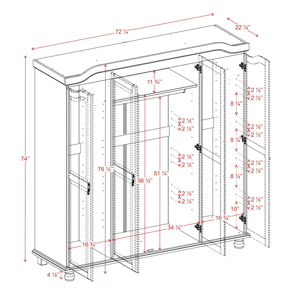 Palace Imports 100% Solid Wood Kyle 4-Door Wardrobe Armoire with Solid Wood or Mirrored Doors