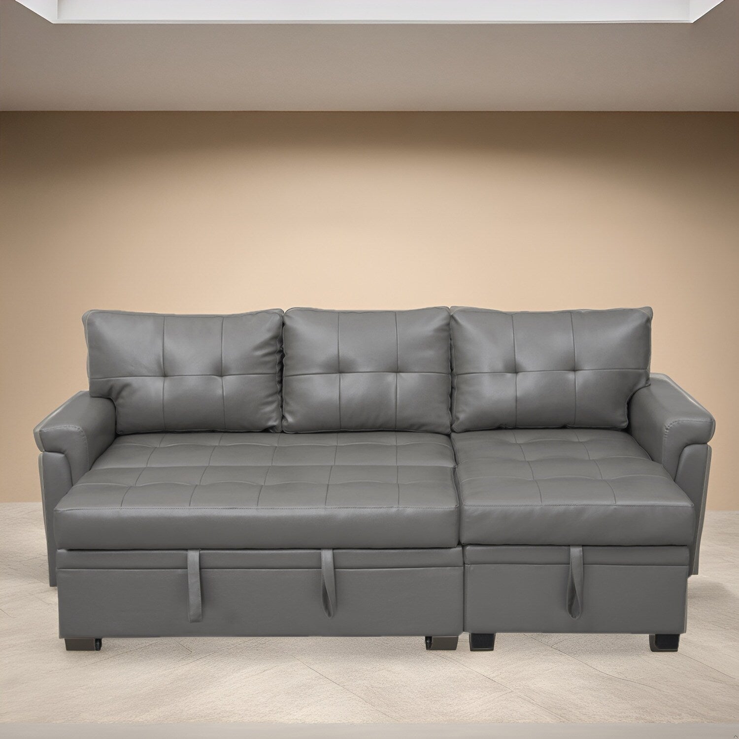 Reversible Sectional Sofa with Pull-Out Sleeper Bed, Hidden Storage Chaise, Durable Legs,