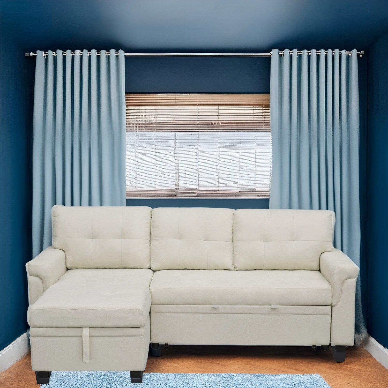 Reversible Sectional Sofa with Pull-Out Sleeper Bed, Hidden Storage Chaise, Durable Legs,