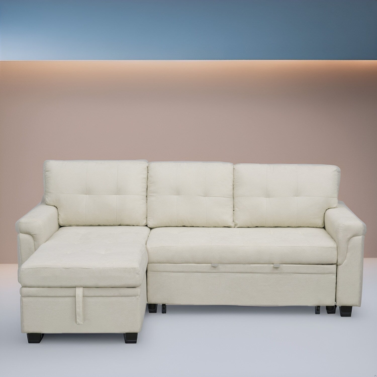 Reversible Sectional Sofa with Pull-Out Sleeper Bed, Hidden Storage Chaise, Durable Legs,
