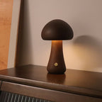 Solid Wood Mushroom Table Lamp - USB Rechargeable LED Cordless Table Lamp